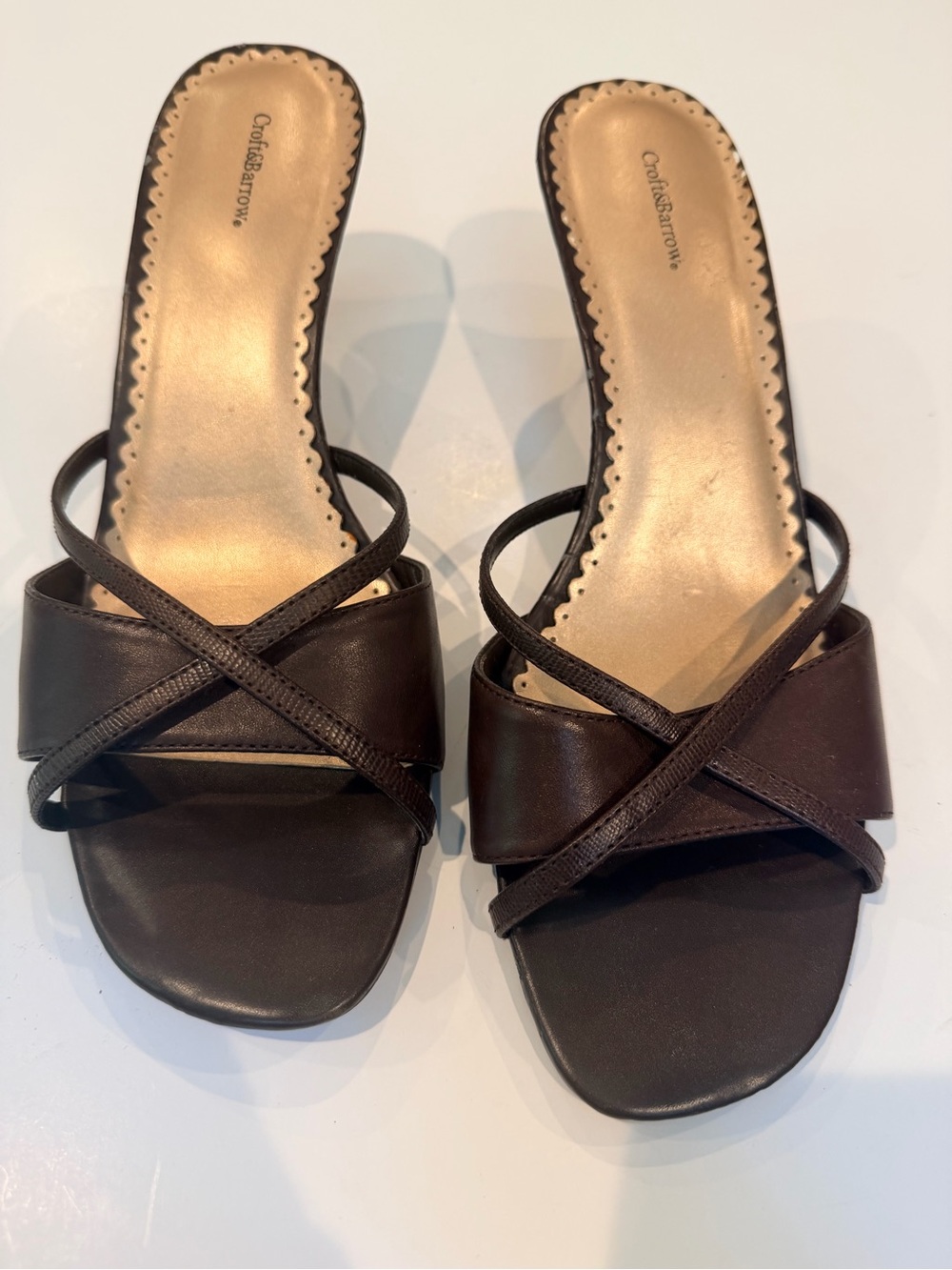 croft & barrow Dark Brown Leather Crisscross Slide Mules
